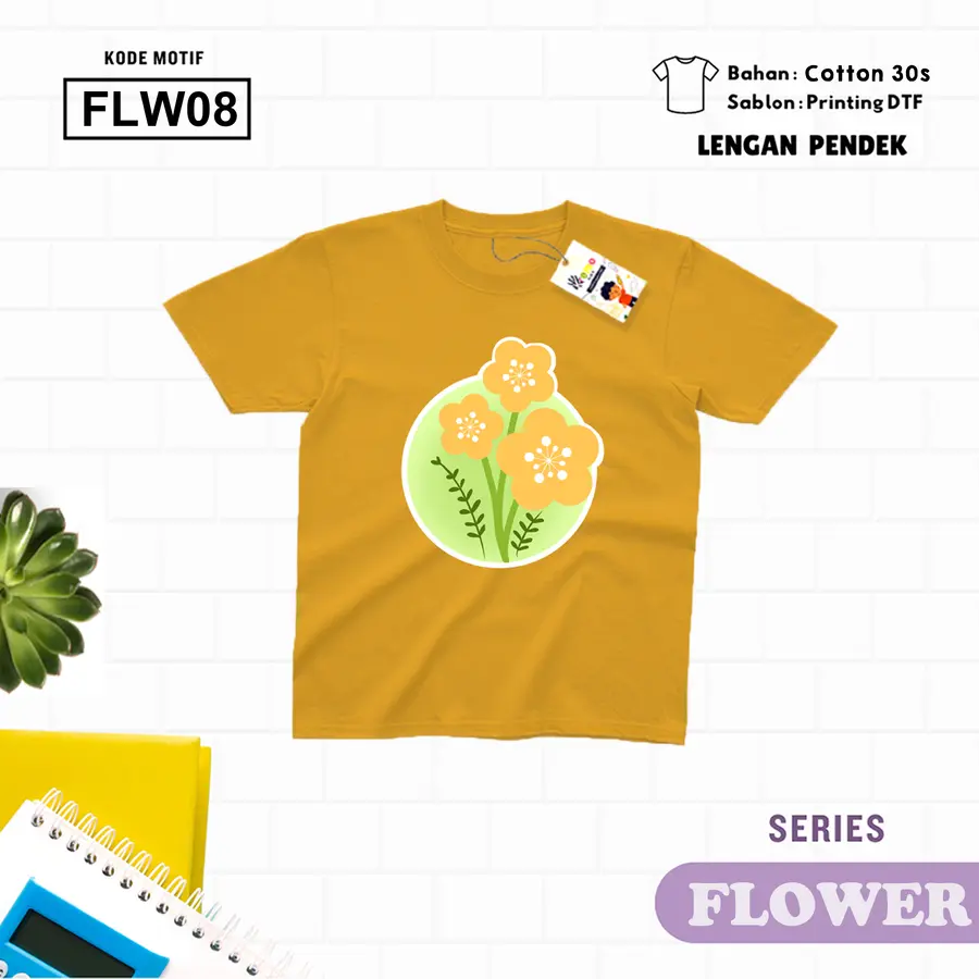 FLW08 - Kaos Kids/Junior Cotton 30s Pendek [Varian: S Kids (1-2 y) / Biru Turkish]