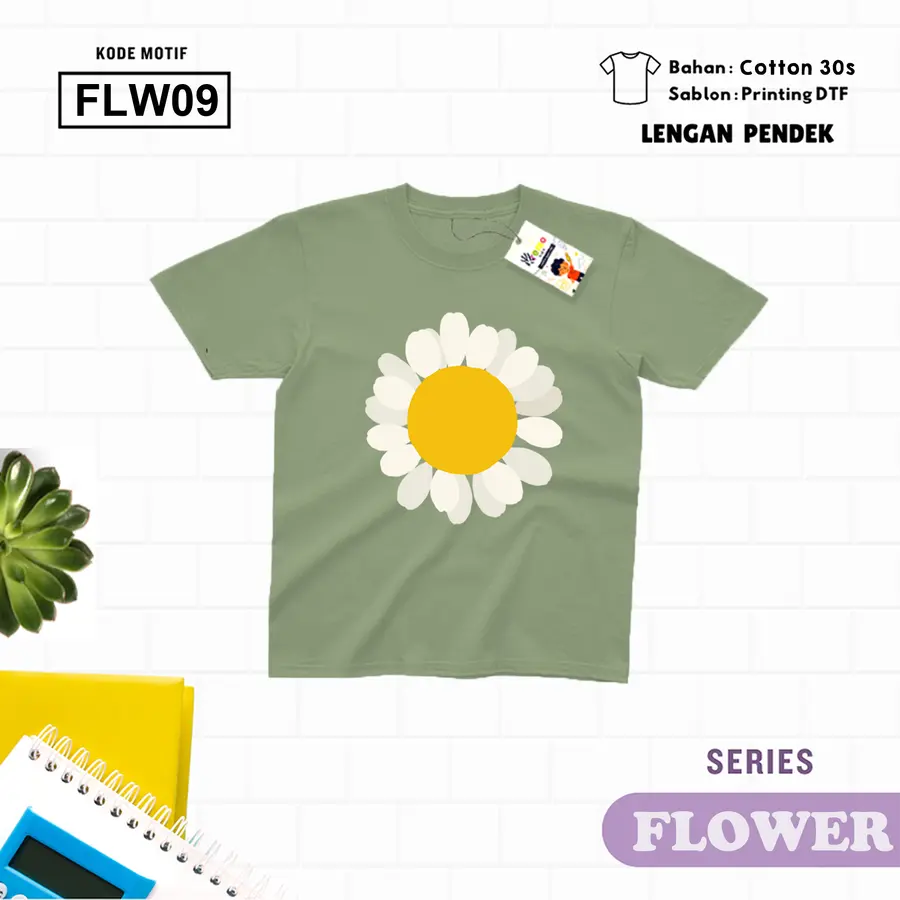 FLW09 - Kaos Kids/Junior Cotton 30s Pendek [Varian: S Kids (1-2 y) / Biru Turkish]