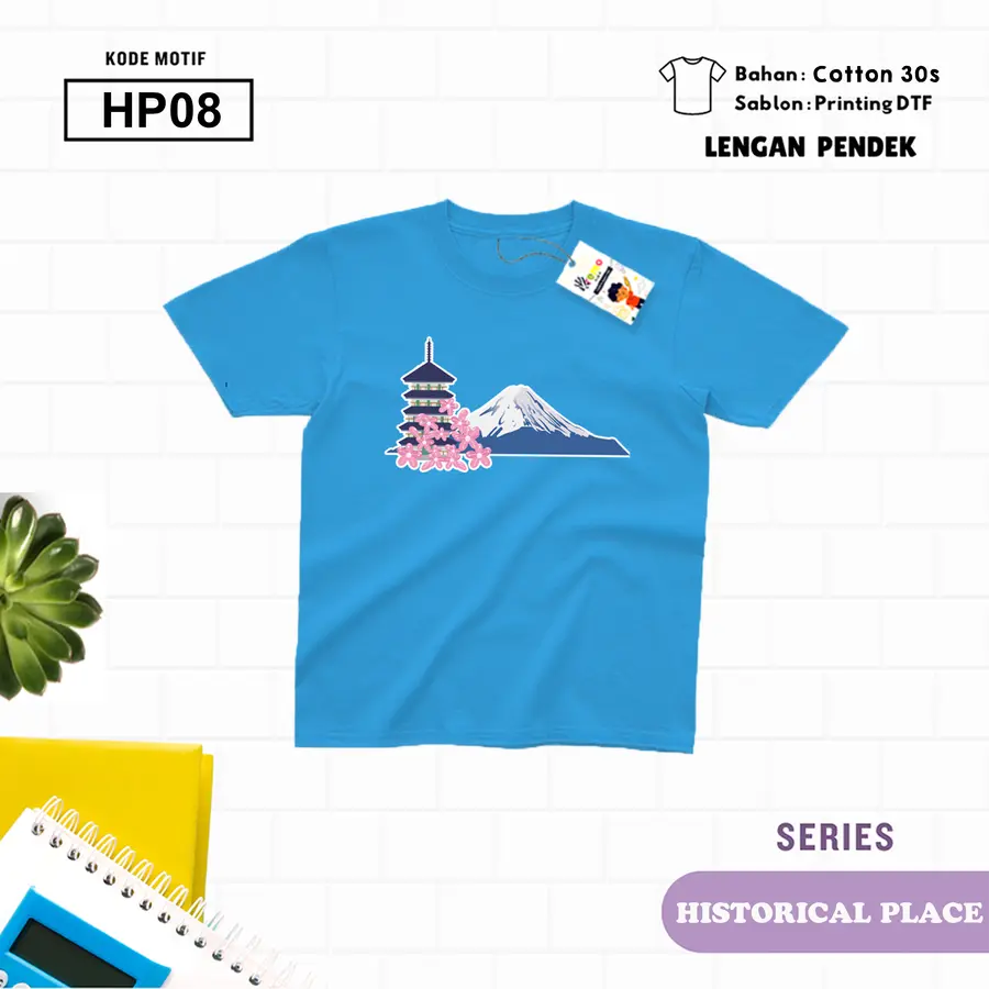 HP08 - Kaos Kids/Junior Cotton 30s Pendek [Varian: L Junior (11-12 y) / Biru Turkish]