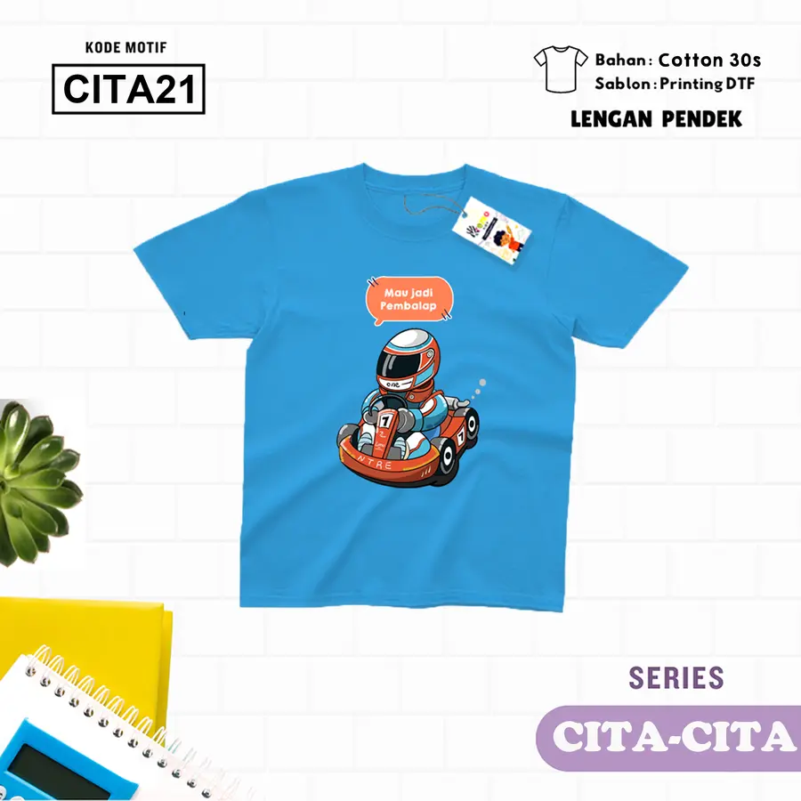 CITA21 - Kaos Kids/Junior Cotton 30s Pendek [Varian: L Junior (11-12 y) / Biru Turkish]