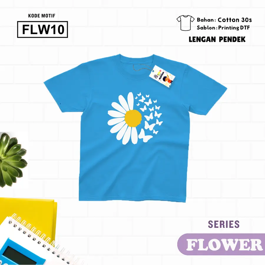FLW10 - Kaos Kids/Junior Cotton 30s Pendek [Varian: S Kids (1-2 y) / Biru Turkish]