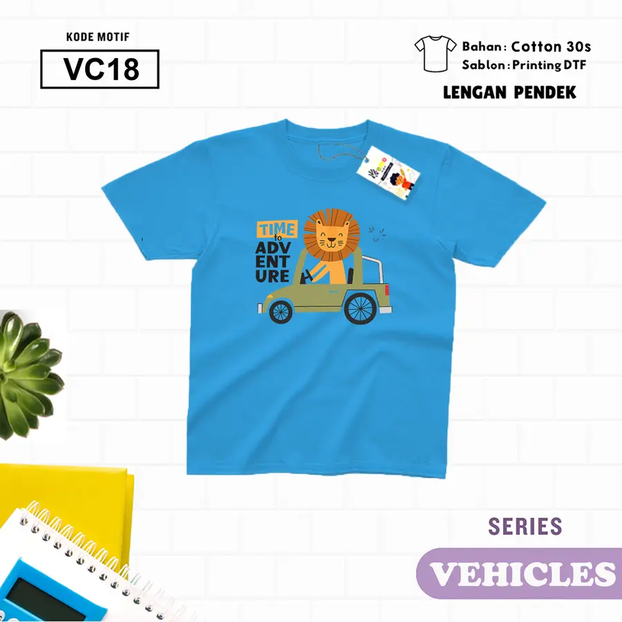 VC18 - Kaos Kids/Junior Cotton 30s Pendek [Varian: S Kids (1-2 y) / Biru Turkish]
