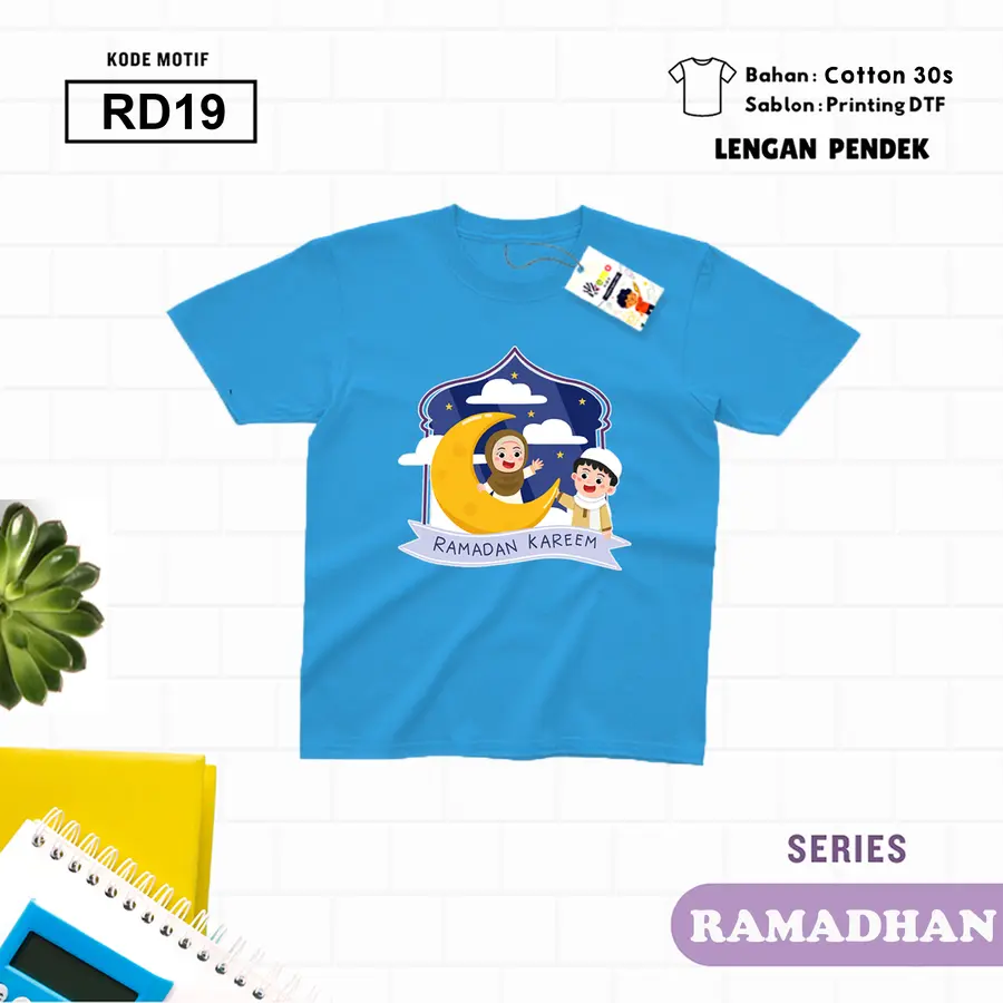 RD19 - Kaos Kids/Junior Cotton 30s Pendek [Varian: L Junior (11-12 y) / Biru Turkish]