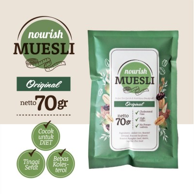 Nourish Muesli Original (Bebas Kolesterol, Tinggi Serat, Vegan) - 70 Gram