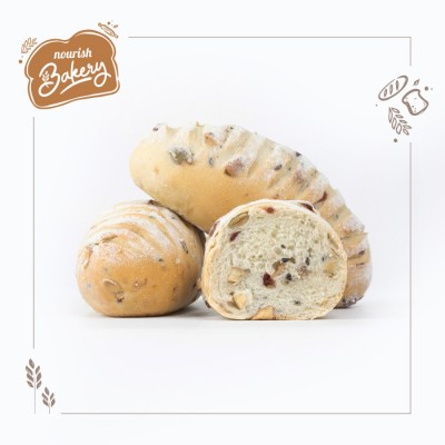 Vegan Almond Multigrain Sourdough - 100% Sourdough Soft Bread dengan Almond, Cranberry & Multigrain