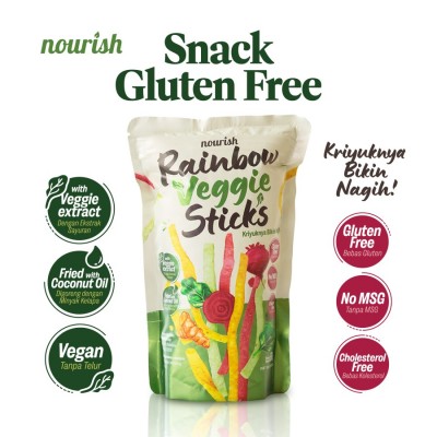 Nourish Rainbow Veggie Sticks Gluten-Free dengan Ekstrak Sayuran No MSG 60 gr