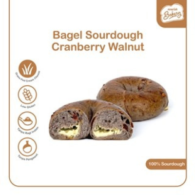 Bagel Cranberry Walnut Cream Cheese - 100% Sourdough Bagel Cranberry Walnut dengan isian Cream Cheese Long Fermentation 100gr