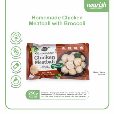 Homemade Chicken Meatball Nourish Kitchen - Bakso Ayam Bebas Gluten, Tanpa MSG, Tanpa Pengawet 250 gr - Brokoli