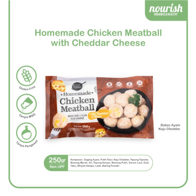 Homemade Chicken Meatball Nourish Kitchen - Bakso Ayam Bebas Gluten, Tanpa MSG, Tanpa Pengawet 250 gr - Keju Cheddar